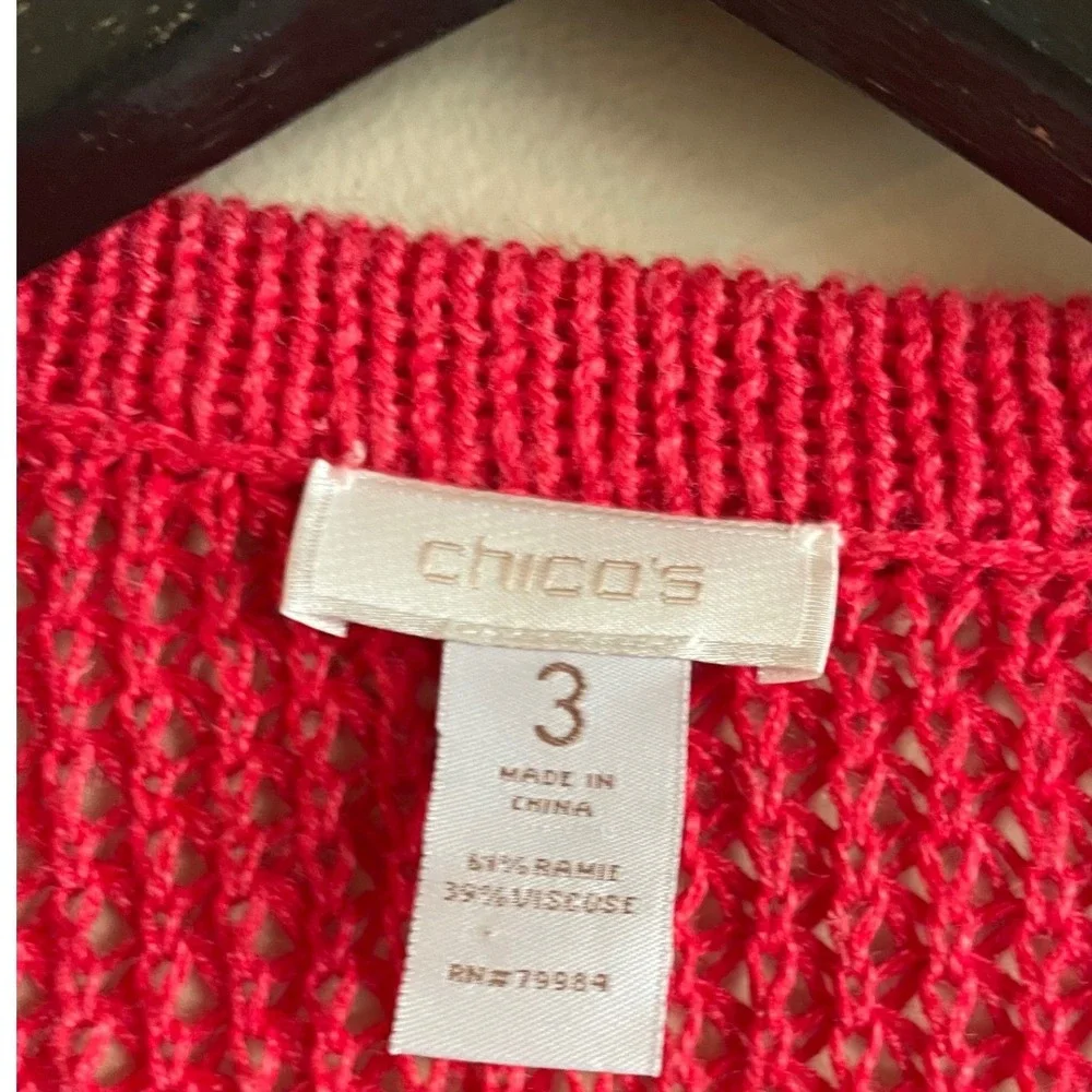 Chicos Knit cherry‎ Red Open Front Cardigan Sweater textured Size XL career